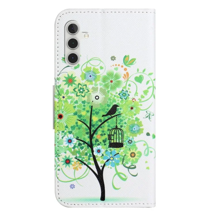 Für Samsung Galaxy A26 5G Lederhülle mit Musterdruck und Kreuztextur - Grüner Baum