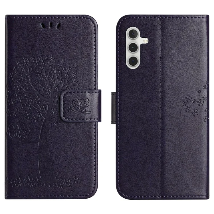 Für Samsung Galaxy A26 5G Hülle PU-Leder Eule Baum geprägt Brieftasche Handyhülle - Dunkelviolett