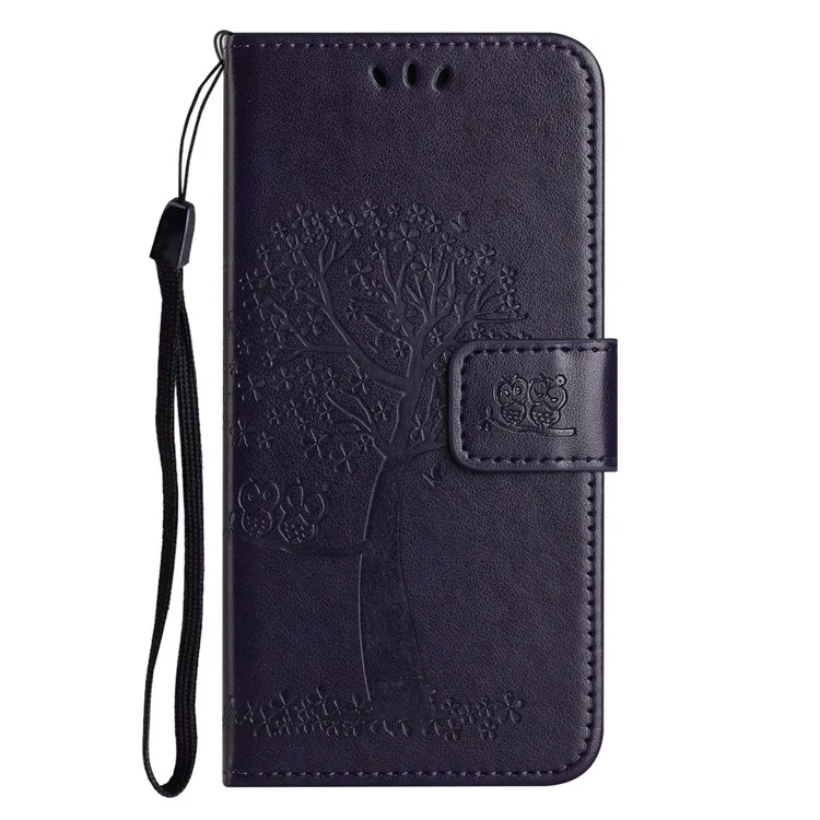 Für Samsung Galaxy A26 5G Hülle PU-Leder Eule Baum geprägt Brieftasche Handyhülle - Dunkelviolett