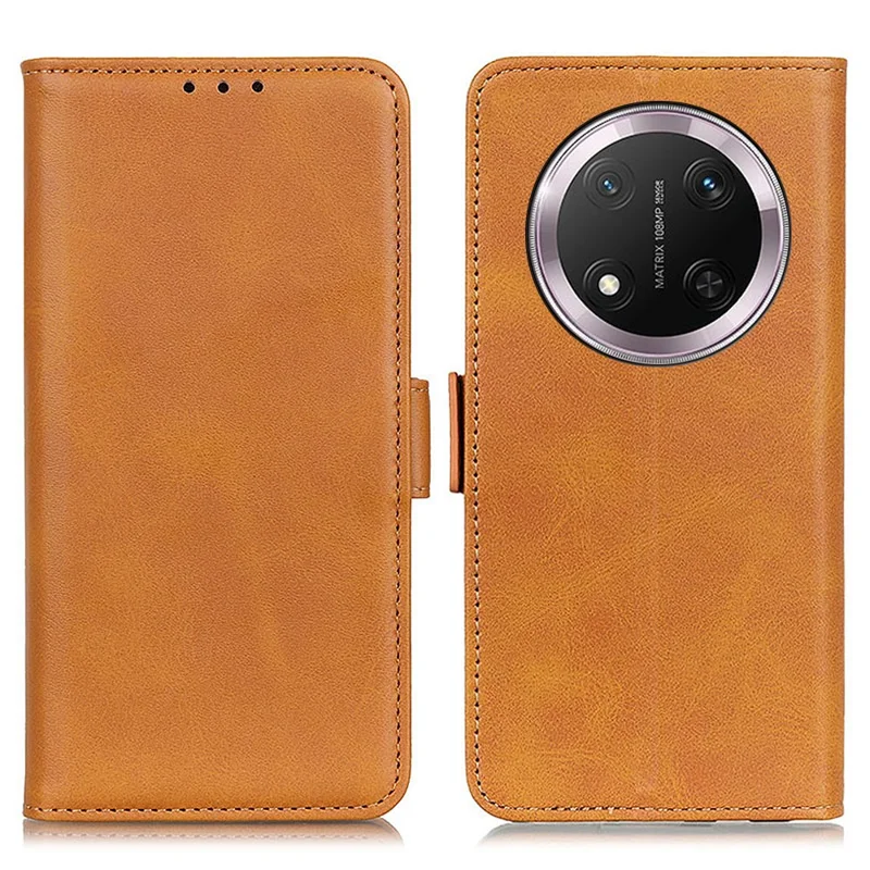 For Honor Magic7 Lite 5G / X9c 5G / X60 Pro 5G Case Stand Cowhide Texture PU Leather Phone Cover - Yellow