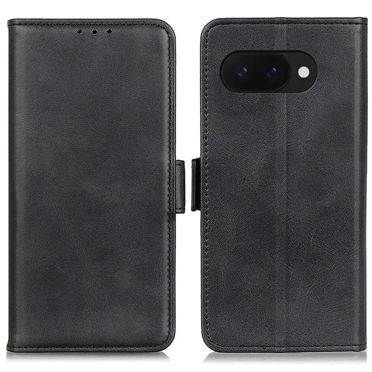 Funda para Google Pixel 9a, con textura de cuero vacuno y soporte - Negro