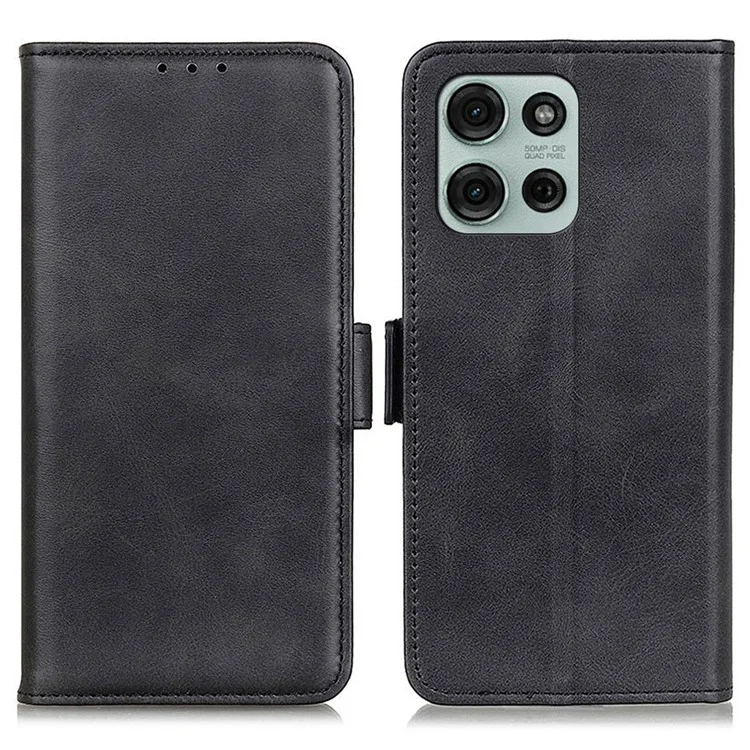 Für Motorola Moto G75 5G Hülle Ständer Kuhledertextur PU Leder Handyhülle - Schwarz