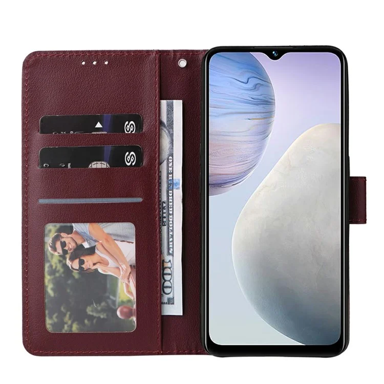 Wallet Case for vivo Y11 (2023) / Y02t 4G / Y02A 4G / Y02 4G Stand View PU Leather Phone Cover - Wine Red
