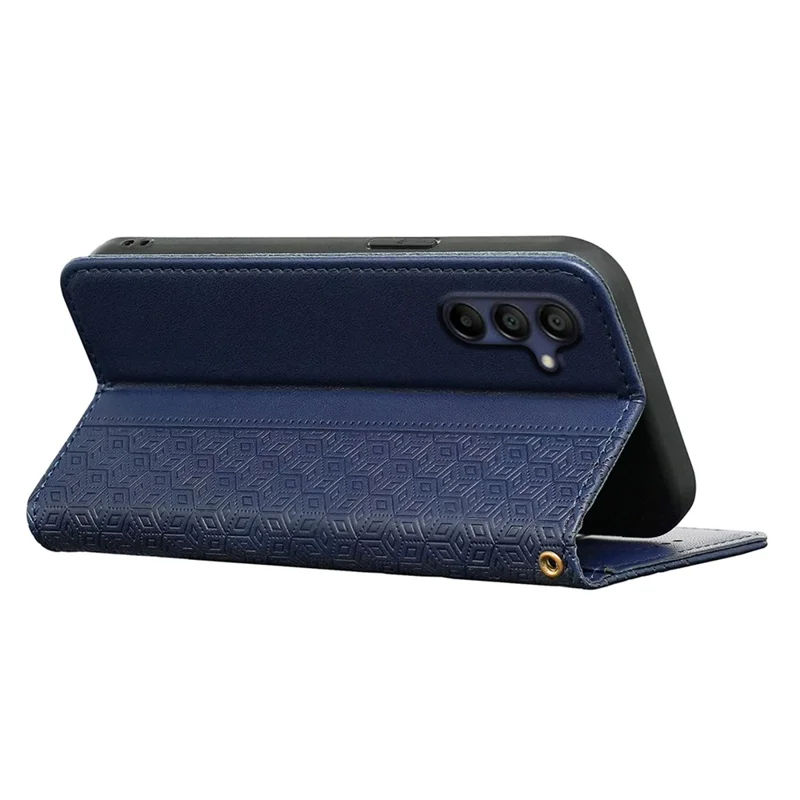 For Samsung Galaxy A36 5G / A56 5G Wallet Phone Case Checkered Pattern Imprint Leather Flip Cover with Wrist Strap - Blue