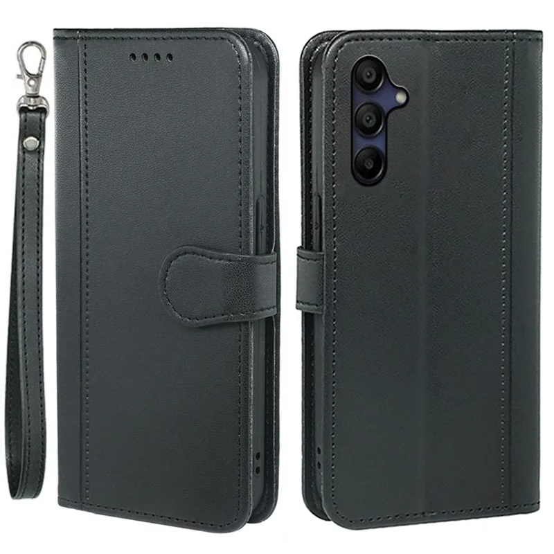 For Samsung Galaxy A36 5G / A56 5G Wallet Case Magnetic Snap Leather Phone Cover with Strap - Black