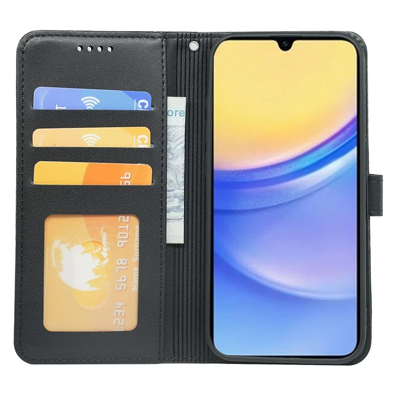 For Samsung Galaxy A36 5G / A56 5G Wallet Case Magnetic Snap Leather Phone Cover with Strap - Black
