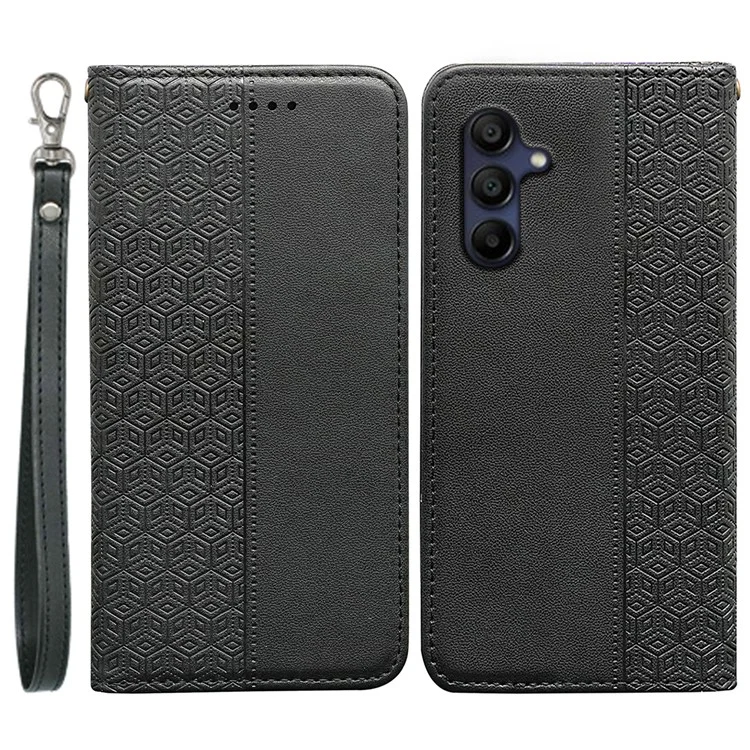 Für Samsung Galaxy A36 5G Wallet Phone Case, starker magnetischer karierter Musterprägung Leder Flip Cover - Schwarz