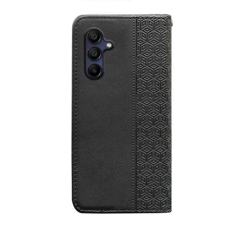 Für Samsung Galaxy A36 5G Wallet Phone Case, starker magnetischer karierter Musterprägung Leder Flip Cover - Schwarz