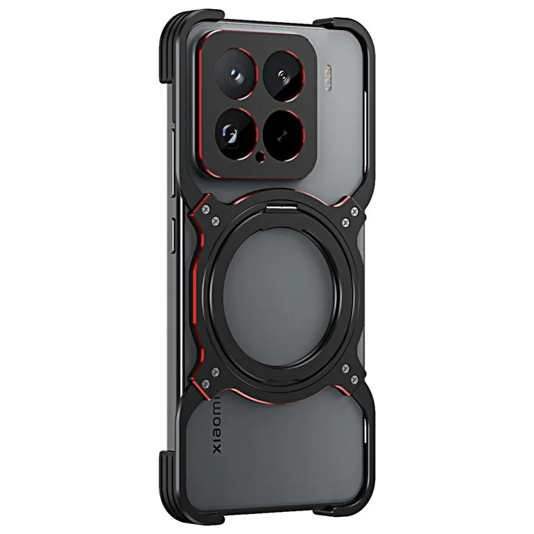 Funda con soporte para Xiaomi 15, con marco de metal y tapa magnética - Negro / Rojo