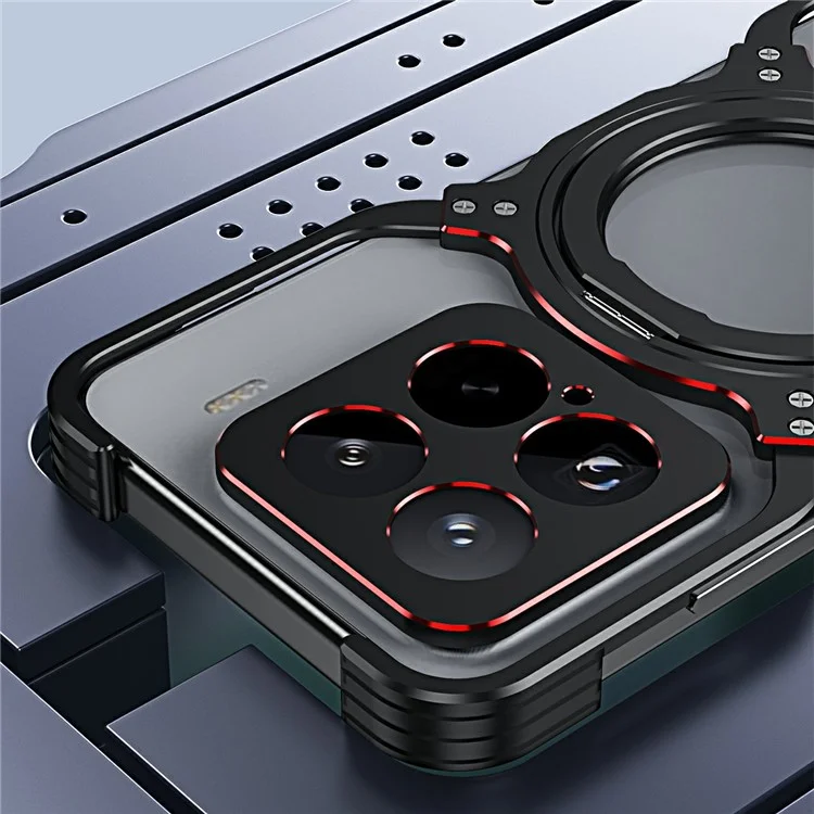 Funda con soporte para Xiaomi 15, con marco de metal y tapa magnética - Negro / Rojo