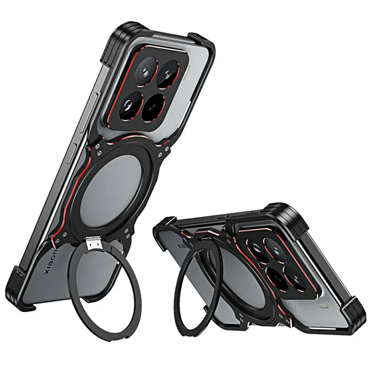 Für Xiaomi 15 Pro Kickstand Case Metallstoßfänger Magnetische Handyhülle - Schwarz / Rot