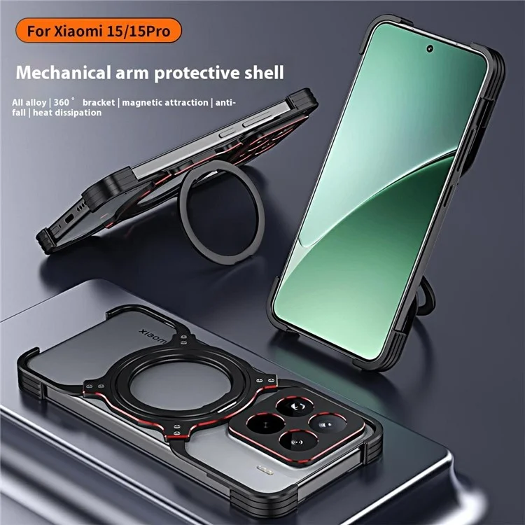 Für Xiaomi 15 Pro Kickstand Case Metallstoßfänger Magnetische Handyhülle - Schwarz / Rot