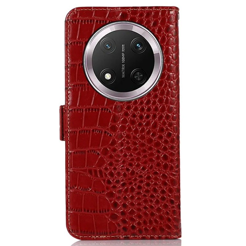 Capa para For Honor X9c 5G / X60 Pro 5G, textura de crocodilo, couro genuíno de vaca, capa carteira de telefone - Vermelho