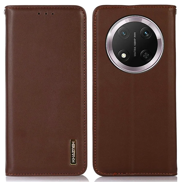 Estuche KHAZNEH para Honor X9c 5G / X60 Pro 5G, de cuero vacuno genuino, tipo billetera, con textura de napa - Marrón