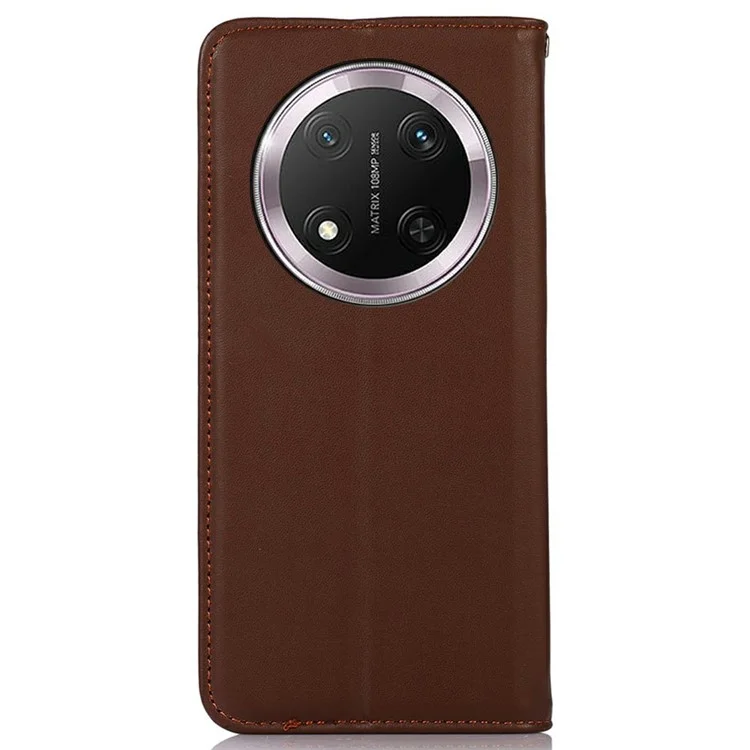Estuche KHAZNEH para Honor X9c 5G / X60 Pro 5G, de cuero vacuno genuino, tipo billetera, con textura de napa - Marrón
