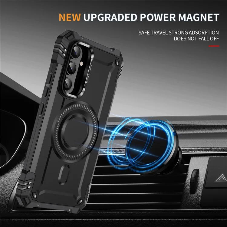 Custodia per Samsung Galaxy A54 5G compatibile con MagSafe, cornice in metallo per obiettivo, supporto, cover in PC+TPU - Nera