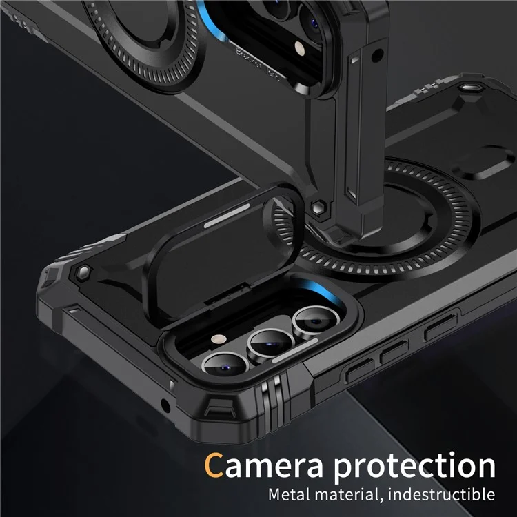 Custodia per Samsung Galaxy A54 5G compatibile con MagSafe, cornice in metallo per obiettivo, supporto, cover in PC+TPU - Nera
