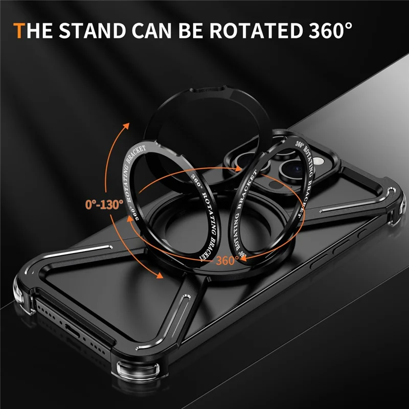 For iPhone 15 Pro Magnetic Case Kickstand Titanium Alloy Bumper Phone Cover - Black
