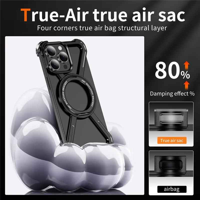 For iPhone 15 Pro Magnetic Case Kickstand Titanium Alloy Bumper Phone Cover - Black