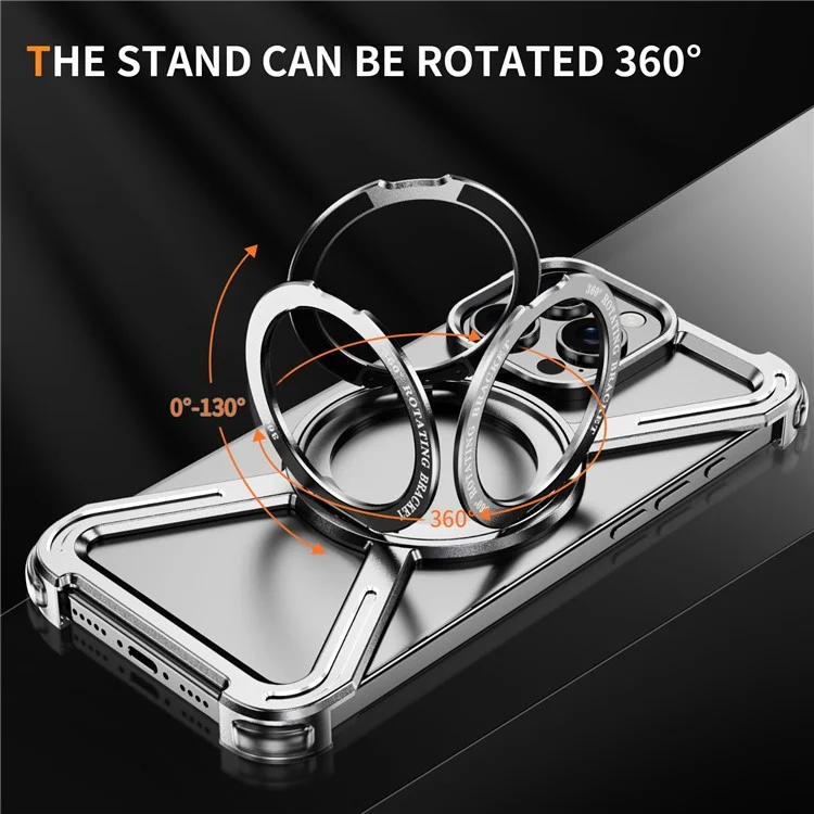 For iPhone 16 Pro Max Magnetic Case Kickstand Titanium Alloy Bumper Phone Cover - Silver