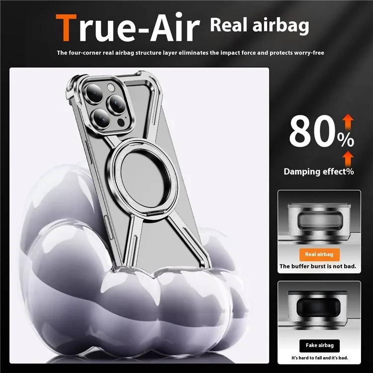 For iPhone 16 Pro Max Magnetic Case Kickstand Titanium Alloy Bumper Phone Cover - Silver