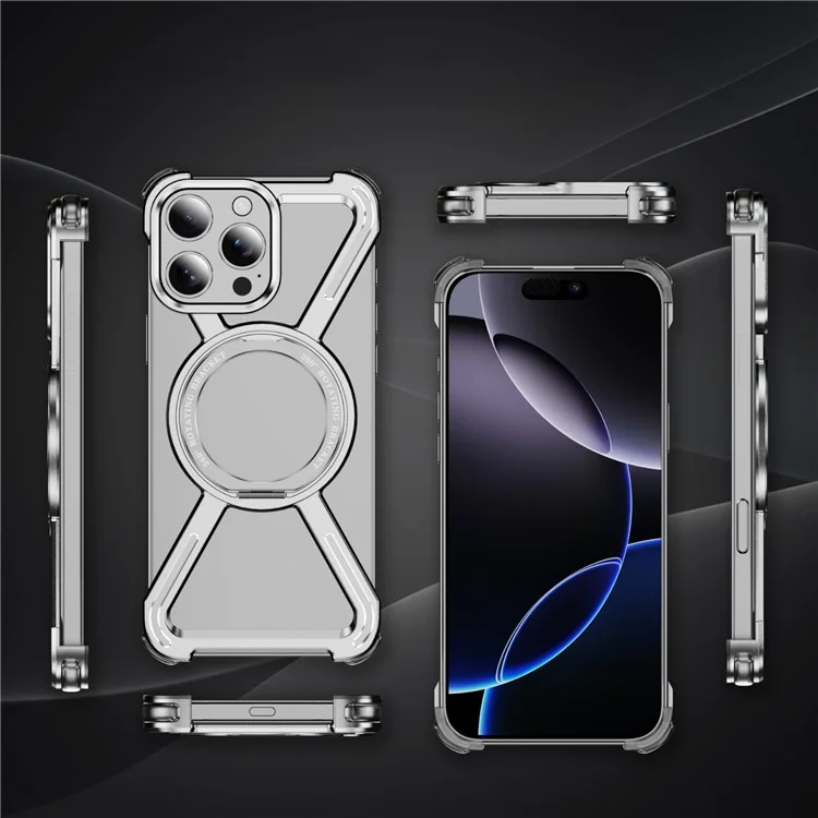 For iPhone 16 Pro Max Magnetic Case Kickstand Titanium Alloy Bumper Phone Cover - Silver