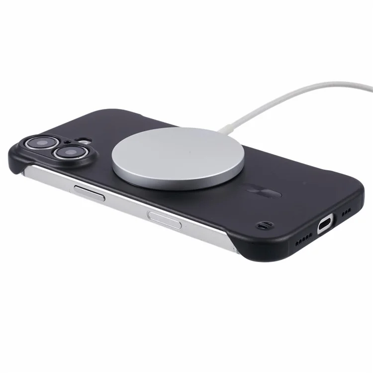 Чехол для iPhone 16 совместимый с MagSafe, жесткий пластиковый безрамочный чехол для телефона - черный