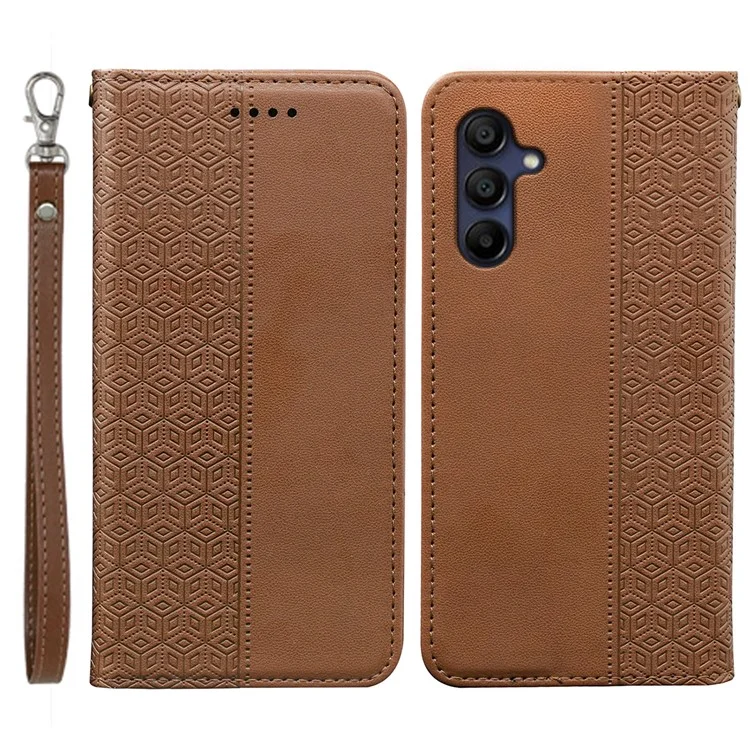 Für Samsung Galaxy A26 5G Wallet Phone Case Starke magnetische karierte Musterprägung Leder Flip Cover - Braun