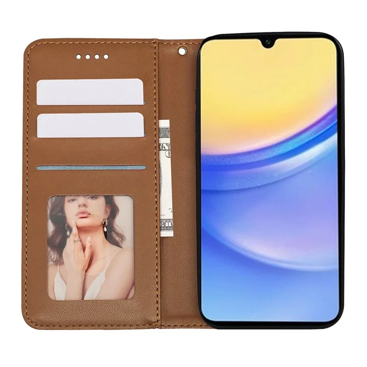 Für Samsung Galaxy A26 5G Wallet Phone Case Starke magnetische karierte Musterprägung Leder Flip Cover - Braun