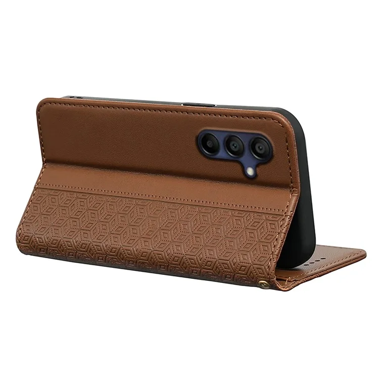 Für Samsung Galaxy A26 5G Wallet Phone Case Starke magnetische karierte Musterprägung Leder Flip Cover - Braun