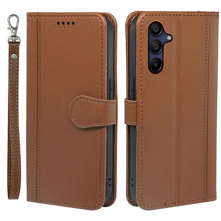 For Samsung Galaxy A26 5G Wallet Case Magnetic Snap Leather Phone Cover with Strap - Brown