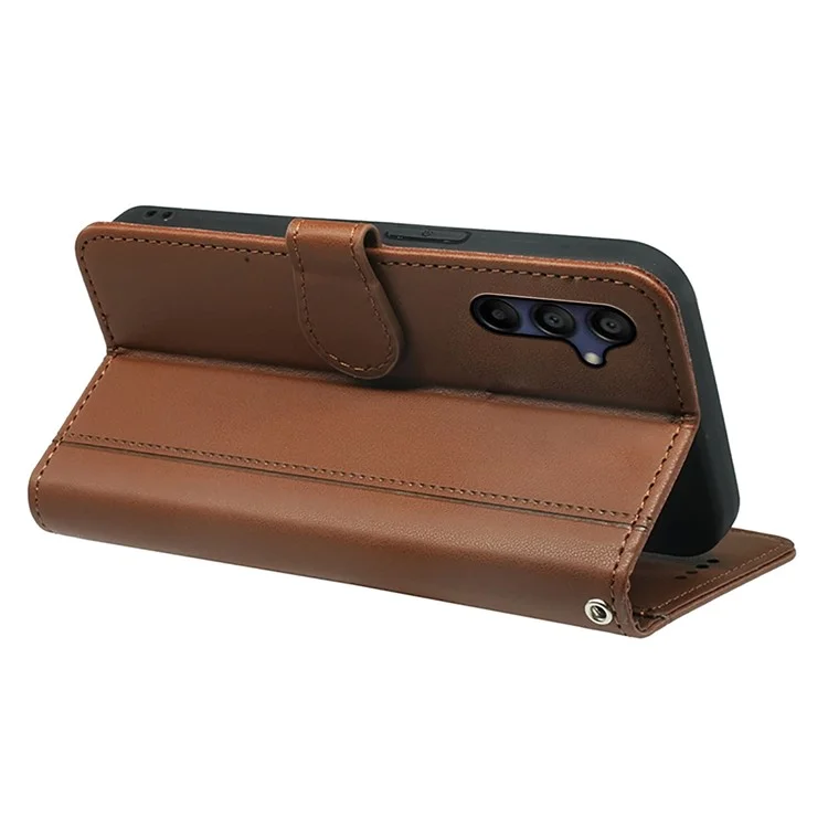For Samsung Galaxy A26 5G Wallet Case Magnetic Snap Leather Phone Cover with Strap - Brown