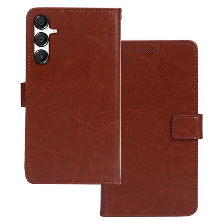 Capa para Samsung Galaxy A26 5G da IDEWEI com slots para cartões, suporte e cobertura de telefone em couro com textura de cavalo selvagem - Marrom