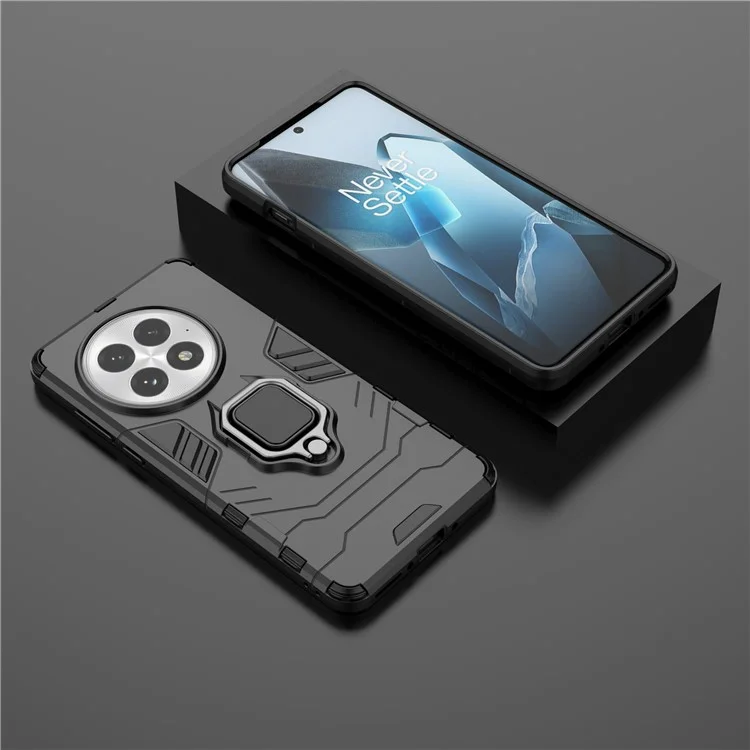 Für OnePlus 13 Hülle PC+TPU schützende Handyhülle mit Ringständer - Schwarz