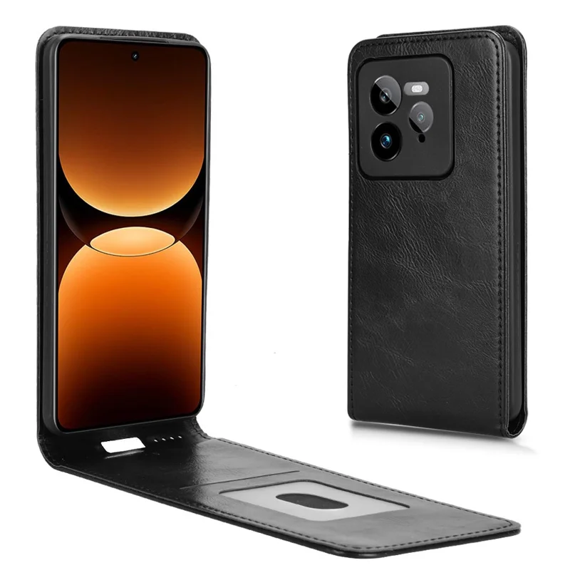For Realme GT 7 Pro 5G Case with Card Slot Magnetic Vertical Flip Leather Phone Cover - Black