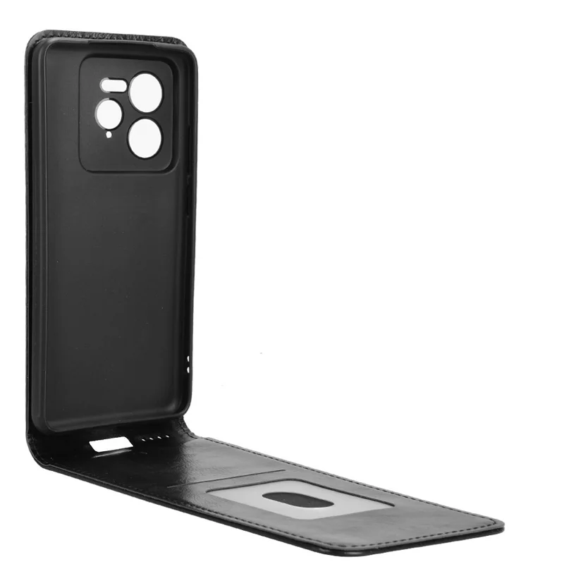For Realme GT 7 Pro 5G Case with Card Slot Magnetic Vertical Flip Leather Phone Cover - Black