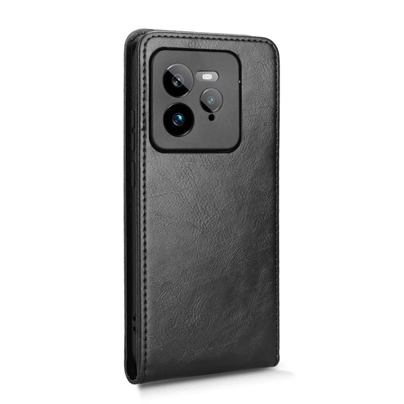 For Realme GT 7 Pro 5G Case with Card Slot Magnetic Vertical Flip Leather Phone Cover - Black