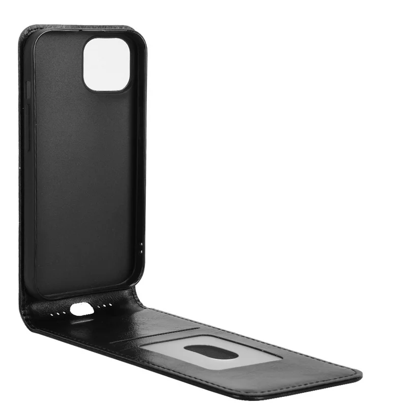 For iPhone 15 Case with Card Slot Magnetic Vertical Flip Leather Phone Cover - Black