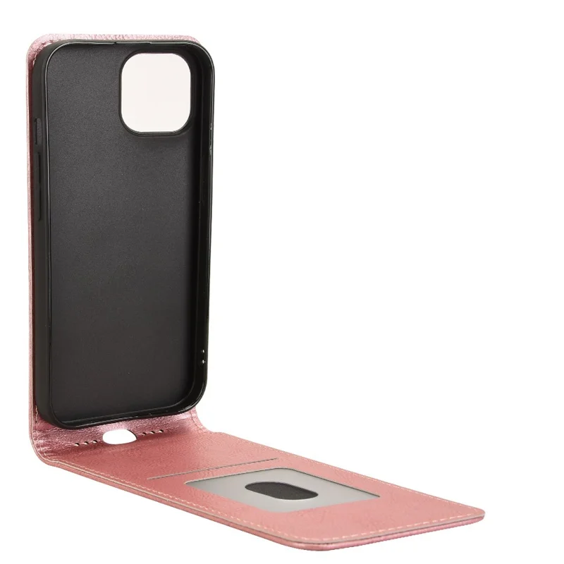 For iPhone 15 Case with Card Slot Magnetic Vertical Flip Leather Phone Cover - Rose Gold