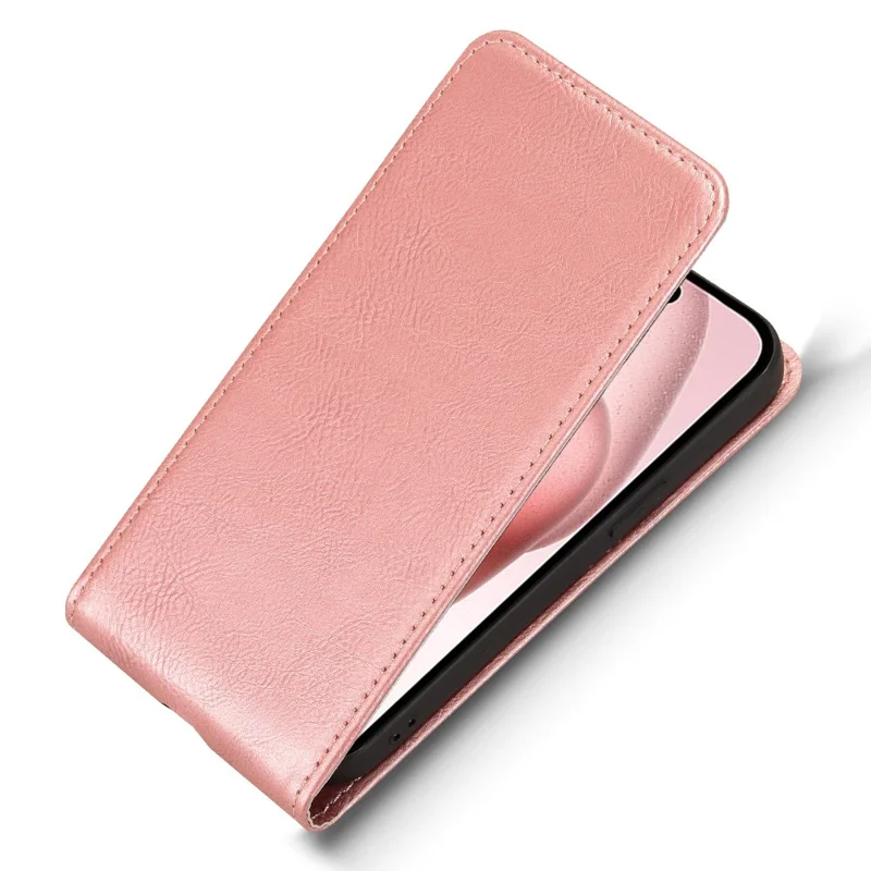 For iPhone 15 Case with Card Slot Magnetic Vertical Flip Leather Phone Cover - Rose Gold