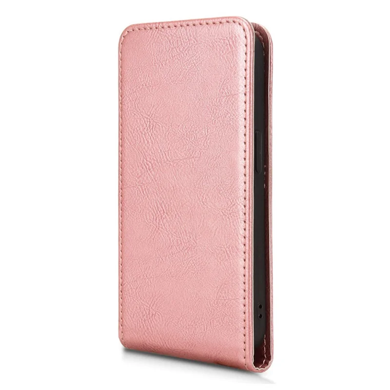 For iPhone 15 Case with Card Slot Magnetic Vertical Flip Leather Phone Cover - Rose Gold