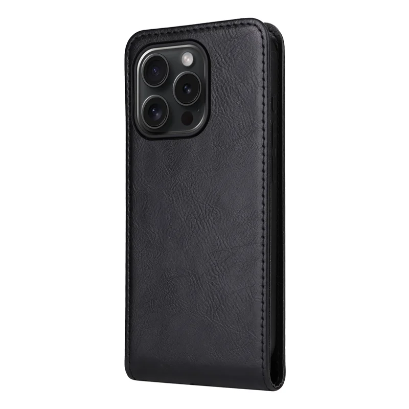 Für iPhone 15 Pro Hülle mit Kartenfach Magnetisches vertikales Flip-Leder-Handyhülle - Schwarz