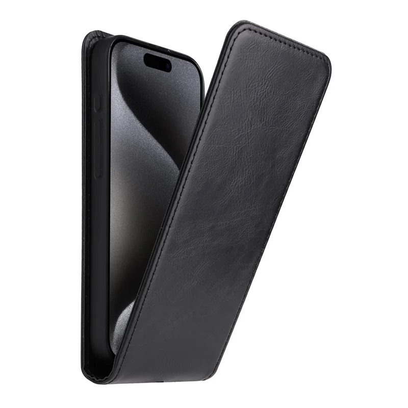 Für iPhone 15 Pro Hülle mit Kartenfach Magnetisches vertikales Flip-Leder-Handyhülle - Schwarz