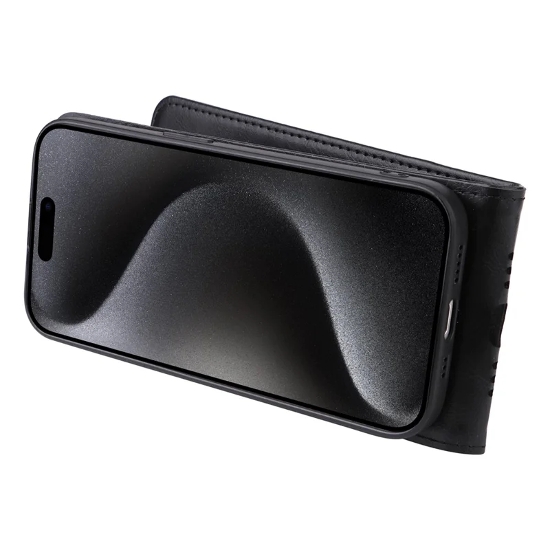 Für iPhone 15 Pro Hülle mit Kartenfach Magnetisches vertikales Flip-Leder-Handyhülle - Schwarz