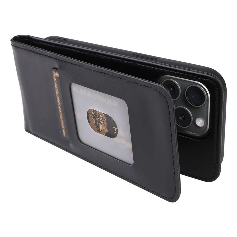 Für iPhone 15 Pro Hülle mit Kartenfach Magnetisches vertikales Flip-Leder-Handyhülle - Schwarz