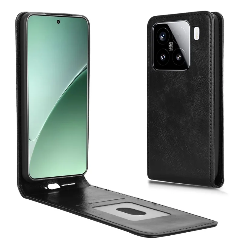 Xiaomi 15 hylster med kortplads, magnetisk vertikal flip læderet hylster - Sort