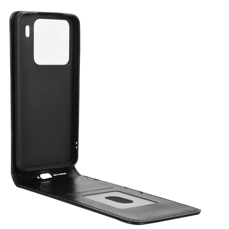 Xiaomi 15 hylster med kortplads, magnetisk vertikal flip læderet hylster - Sort