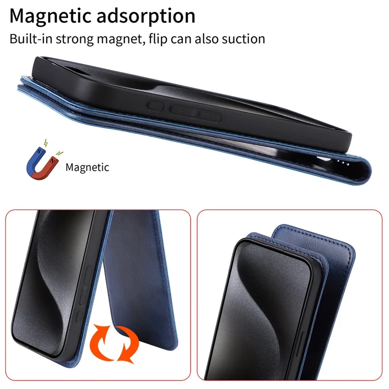 Xiaomi 15 hylster med kortplads, magnetisk vertikal flip læderet hylster - Sort