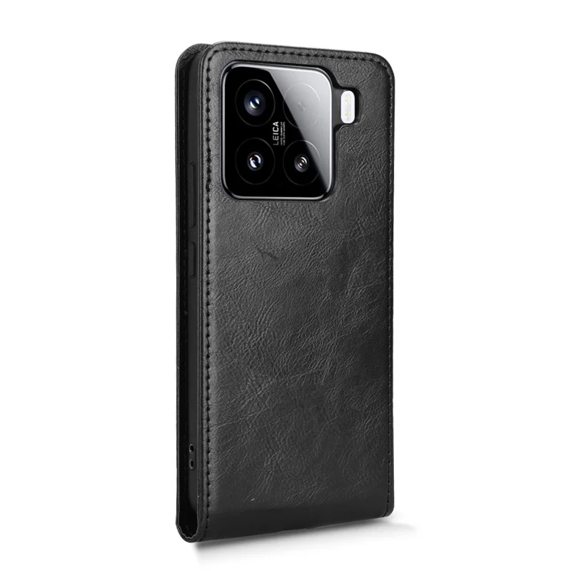 Xiaomi 15 hylster med kortplads, magnetisk vertikal flip læderet hylster - Sort