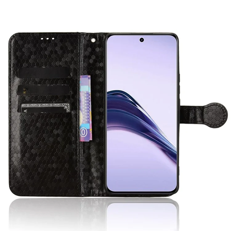Кожаный чехол-бумажник с точечным узором для Realme 13+ 5G / 13 Pro (Китай) 5G - чёрный
